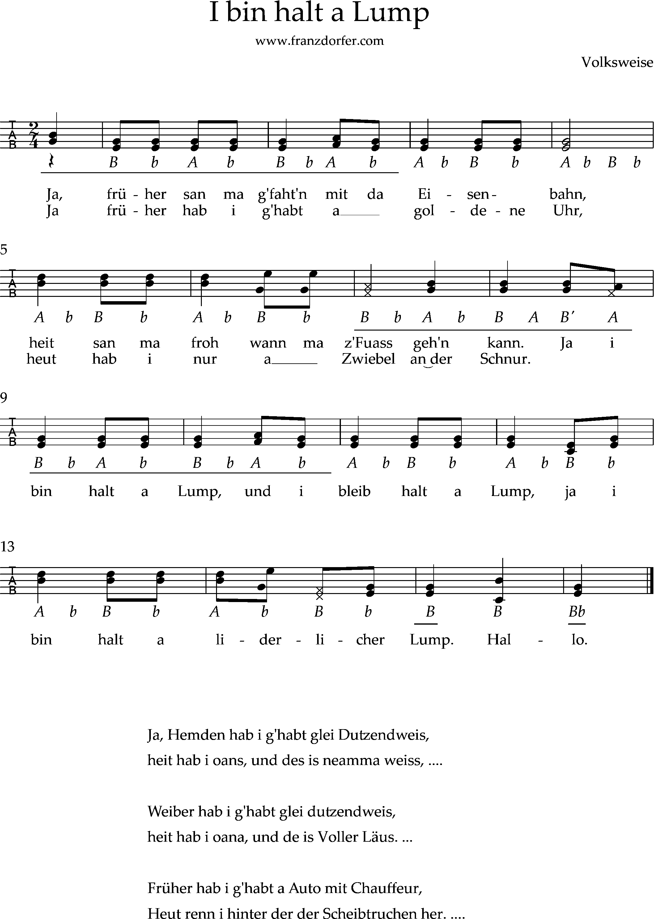 Ziachnoten, Grifschrift, Quetschn- jo i bin halt a lump steirische lernen, jo i bin's halt a Lump